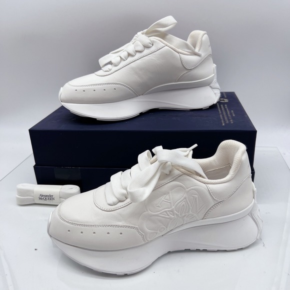 Alexander McQueen Sprint Runner Lace Up Platform Sneakers White Womens EU 36.5 - Picture 3 of 14